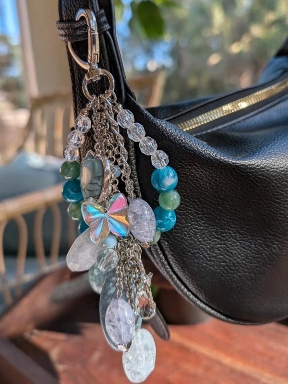 Turquoise Beaded keychain bag charm